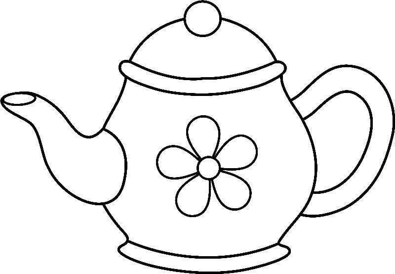 Раскраска Чайник с цветочком Скачать ,посуда, чайник,.  Распечатать 