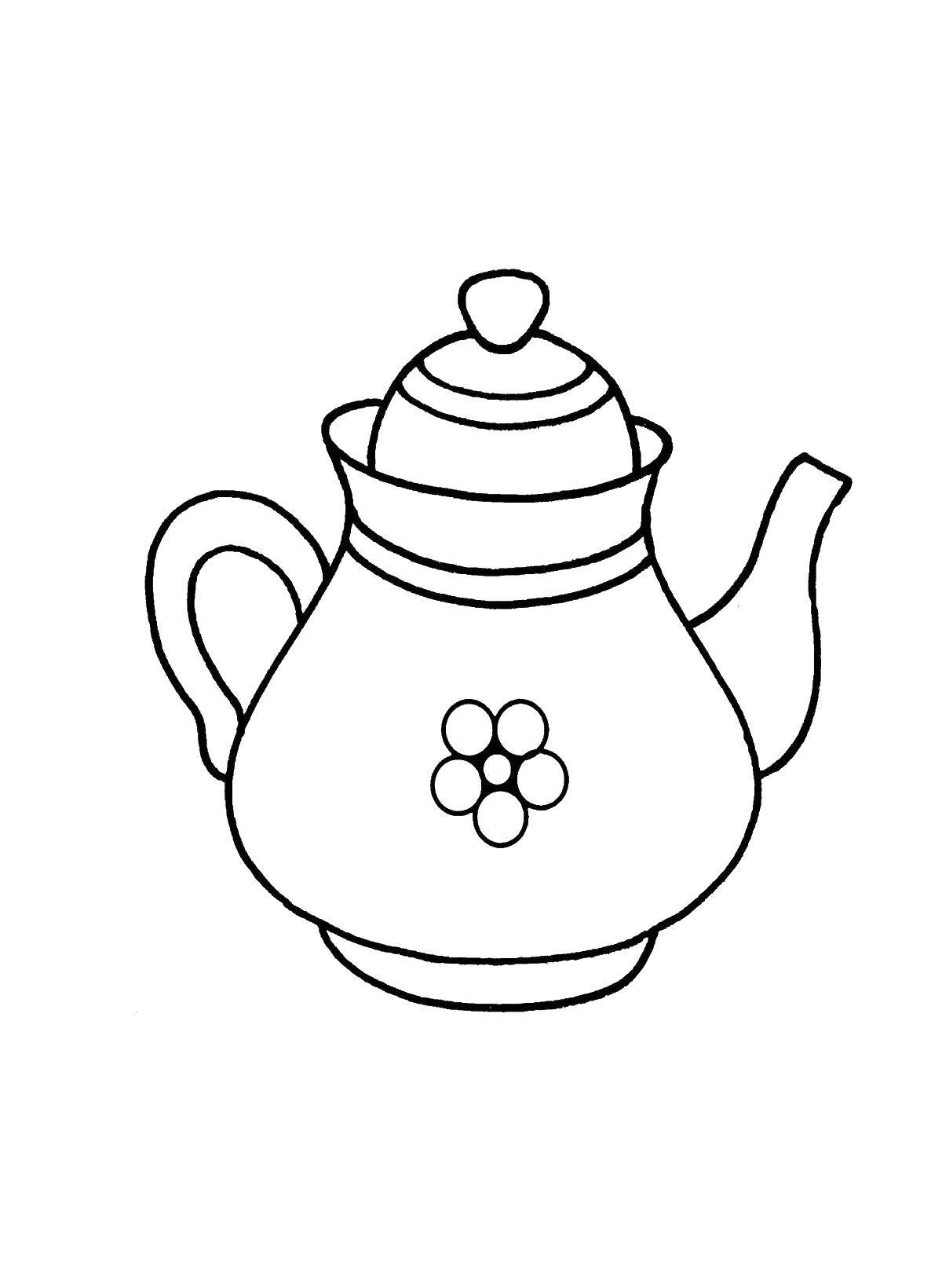 Раскраска Чайник Скачать ,Посуда, чайник, бокал,.  Распечатать 