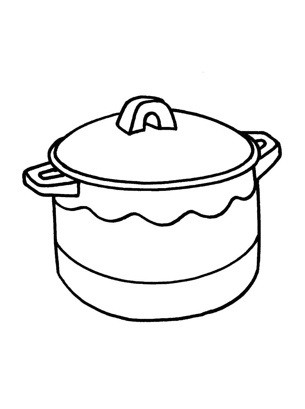 Раскраска Кастрюля Скачать ,посуда, кастрюля,.  Распечатать 