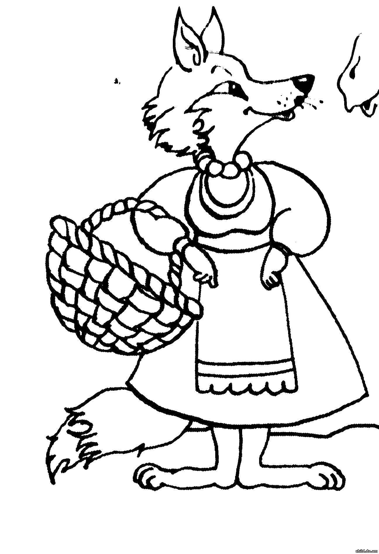 Раскраска Лиса с корзиной Скачать ,лиса, корзина,.  Распечатать 