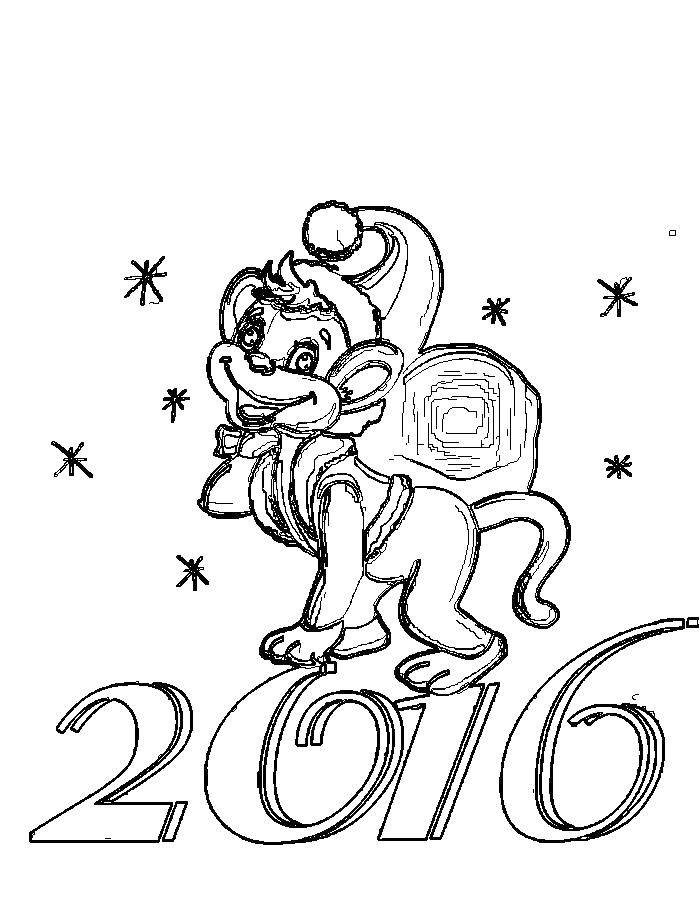 Раскраска Символ 2016 года Скачать ,Новый Год, подарки,.  Распечатать 