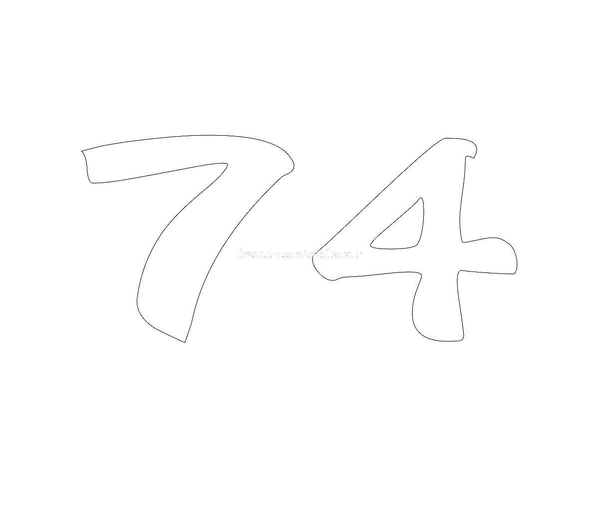 Раскраска Цифры 74 Скачать ,цифры, числа, 74,.  Распечатать 