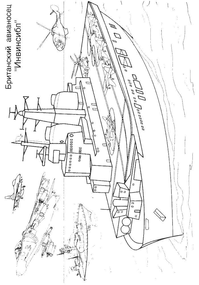 Раскраска Британский авианосец инвинсибл Скачать ,корабли, Британский авианосец Инвинсибл,.  Распечатать 