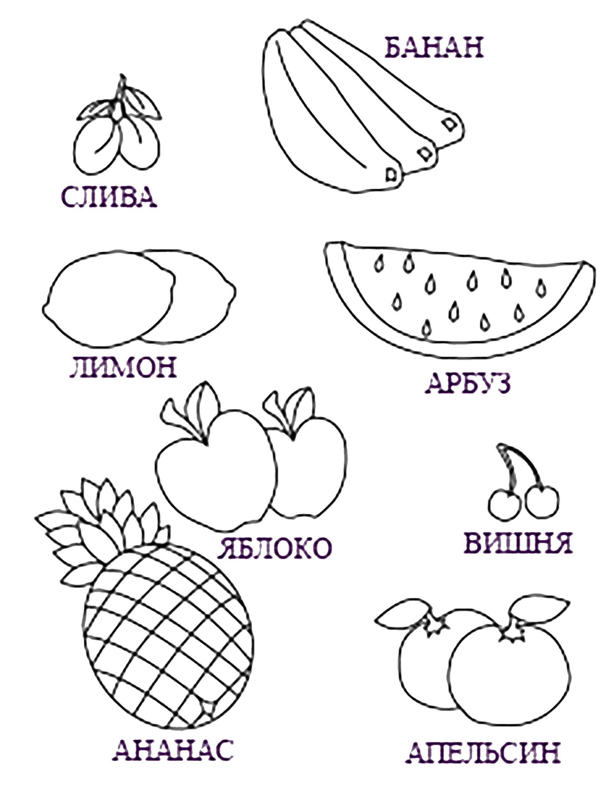 Название: Раскраска Названия фруктов. Категория: фрукты. Теги: фрукты.