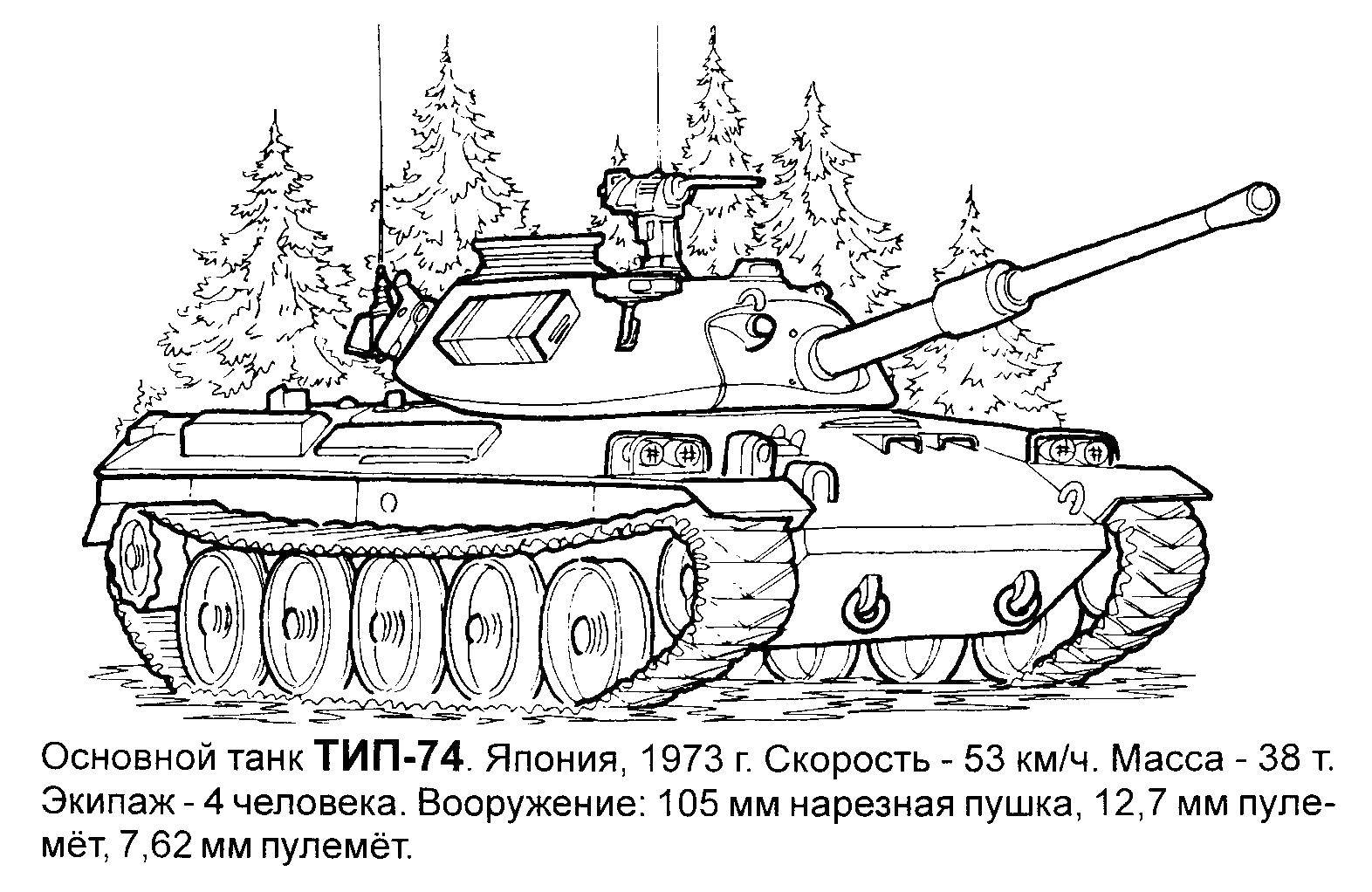 Раскраска Танк тип 74 Скачать ,танк,.  Распечатать 