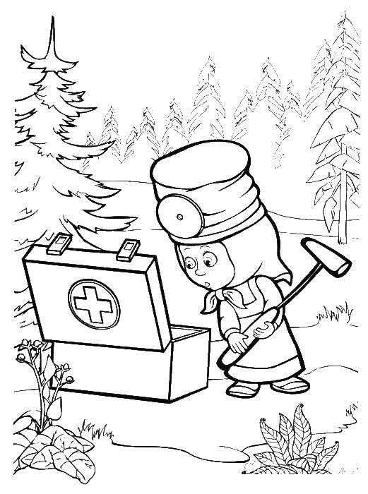 Раскраска Маша доктор Скачать ,Маша, Медведь, доктор,.  Распечатать 