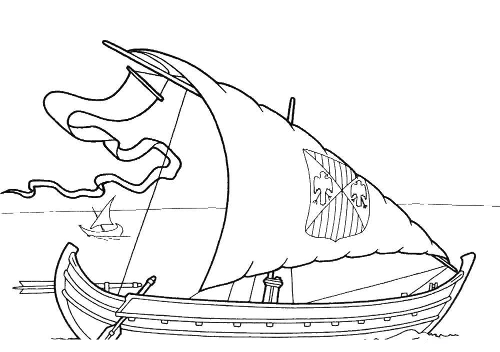 Раскраска Корабль Скачать ,корабль, море,.  Распечатать 