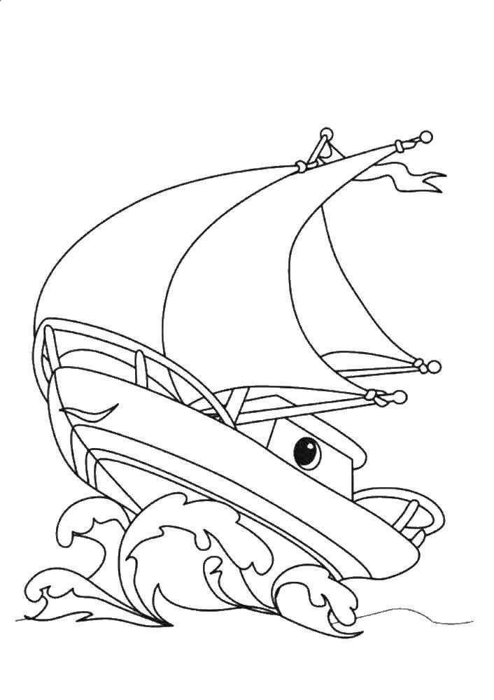 Раскраска Корабль Скачать ,корабль, море,.  Распечатать 