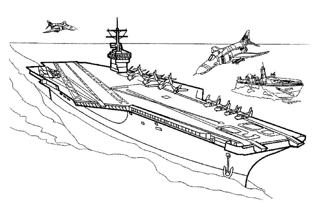 Раскраска Военный корабль Скачать ,Корабль, вода,.  Распечатать 