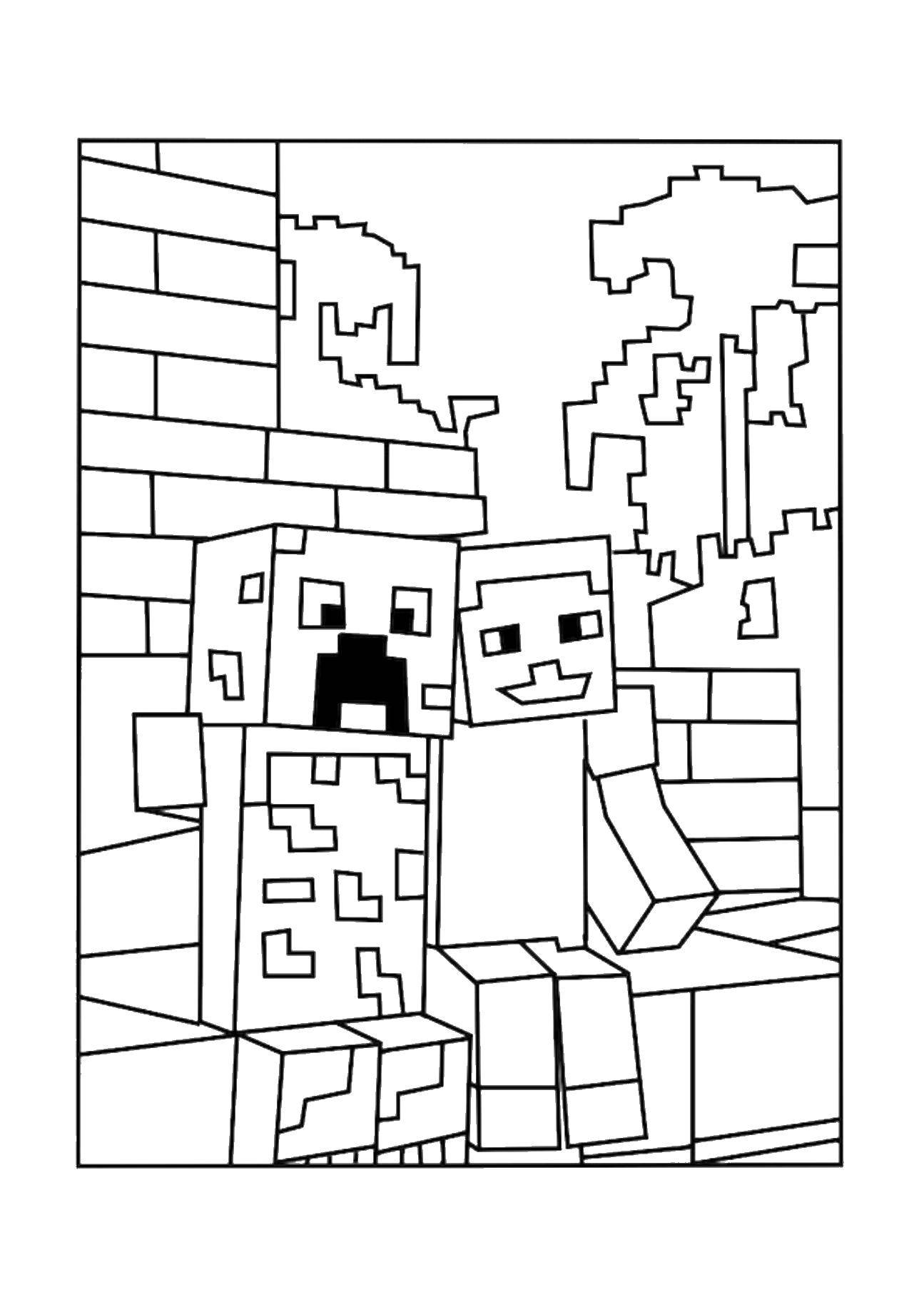 Раскраска Майнкрафт люди Скачать ,майнкрафт,.  Распечатать 