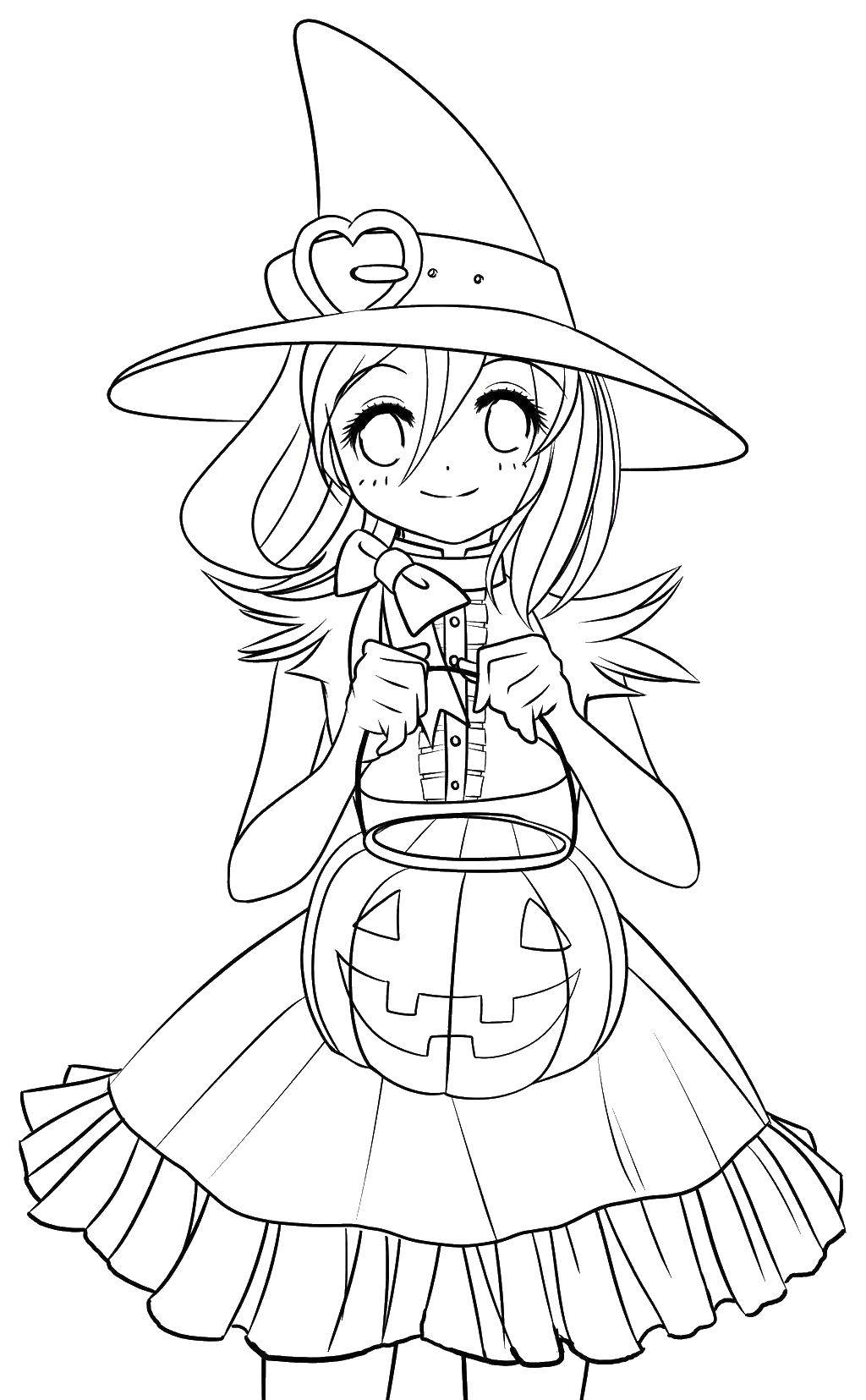 Раскраска Хэллоуин Скачать ,ведьма, Хэллоуин,.  Распечатать 