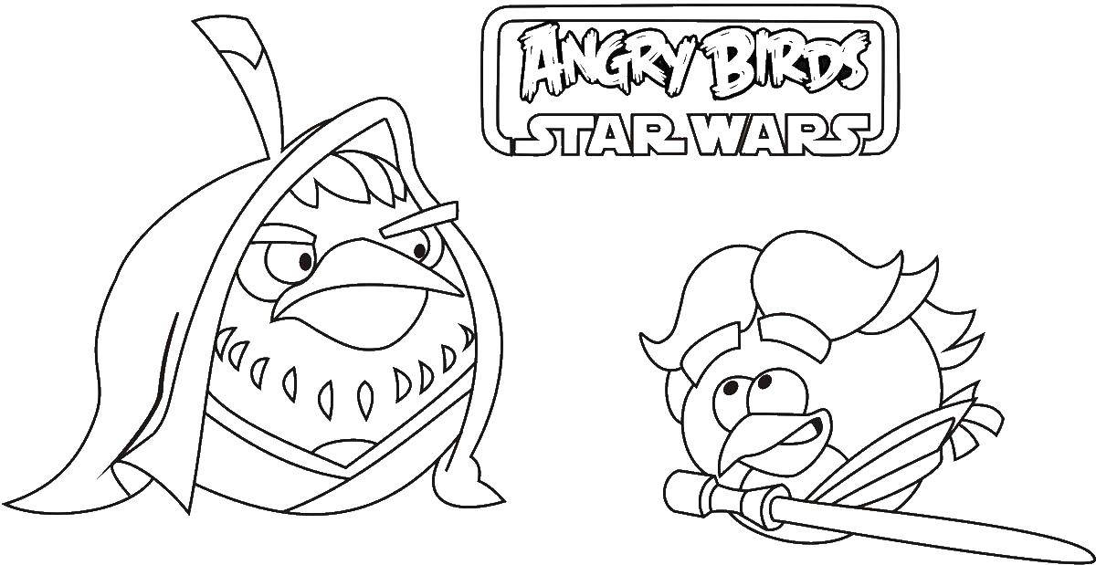 Раскраска Энгри бёрдс звездные войны Скачать ,Игры, Angry Birds ,.  Распечатать 