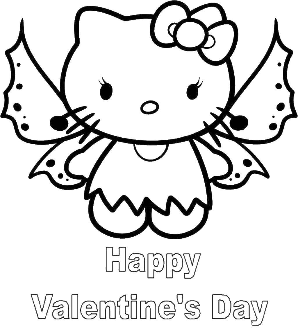 Название: Раскраска Hello kitty c крыльями. Категория: раскраски. Теги: Hello Kitty, открытка, надпись.