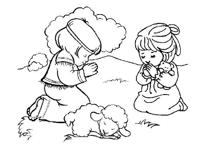 Название: Раскраска Дети молятся. Категория: библия. Теги: иисус, библия.