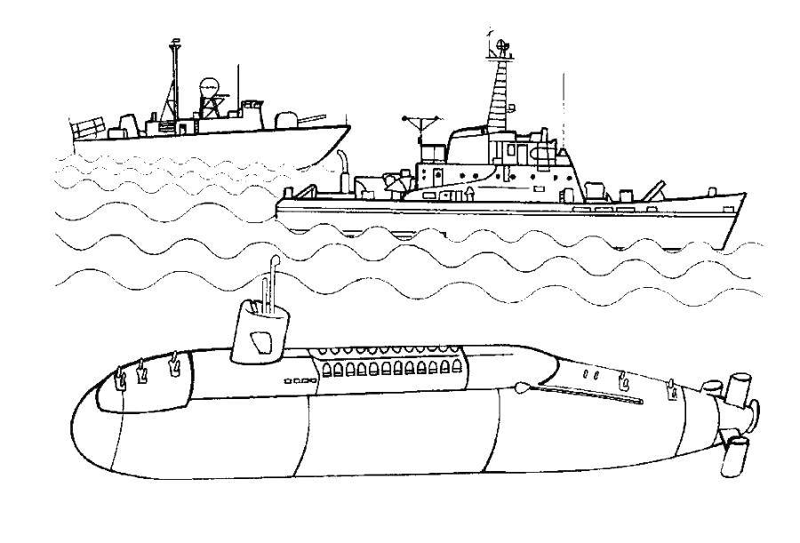 Раскраска Подводная лодка Скачать ,подводная лодка, море,.  Распечатать 