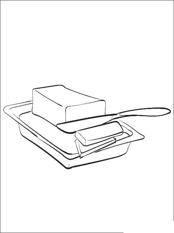 Название: Раскраска Масло с ножом. Категория: продукты. Теги: масло, нож, масленица.