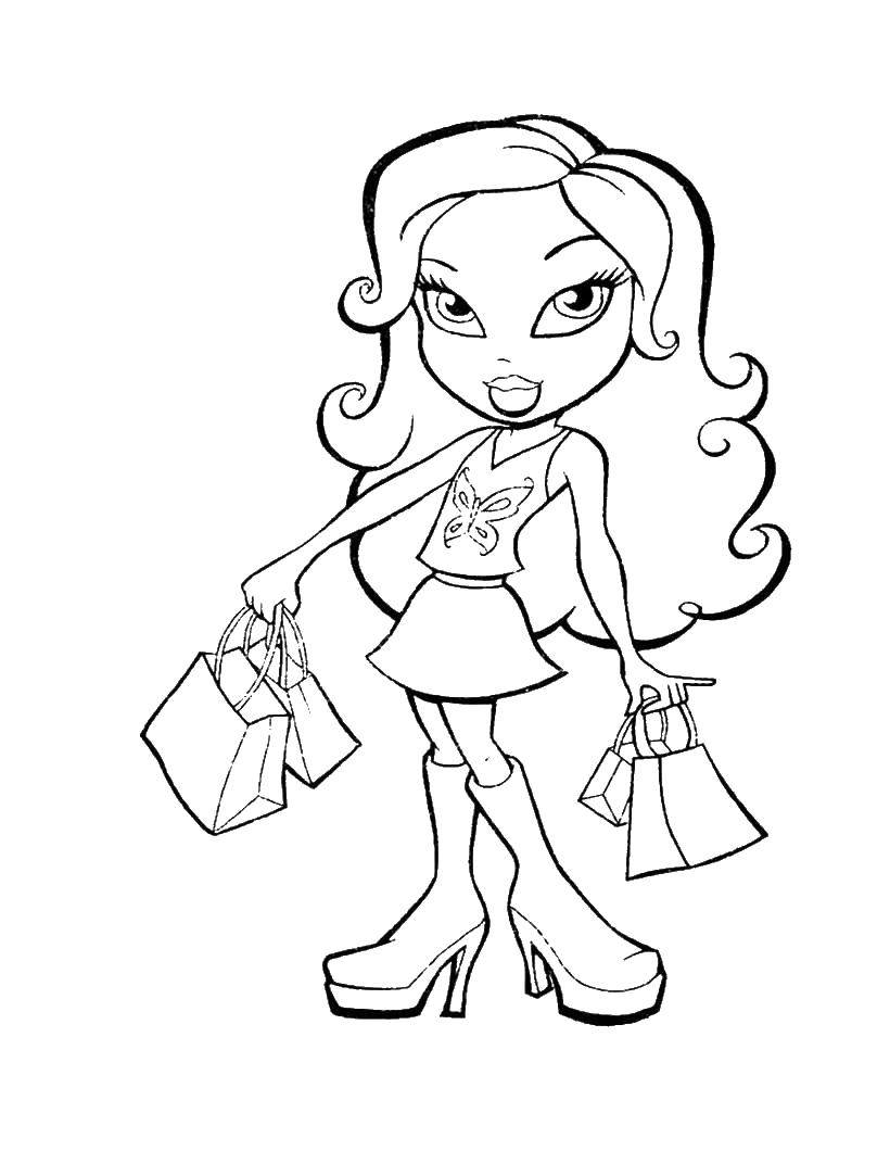 Раскраска Кукла из bratz  Скачать ,Братз, мода, куклы,.  Распечатать 
