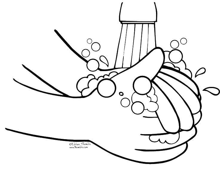 Название: Раскраска Мытье рук. Категория: Умываемся. Теги: мытье рук, руки, мыло.