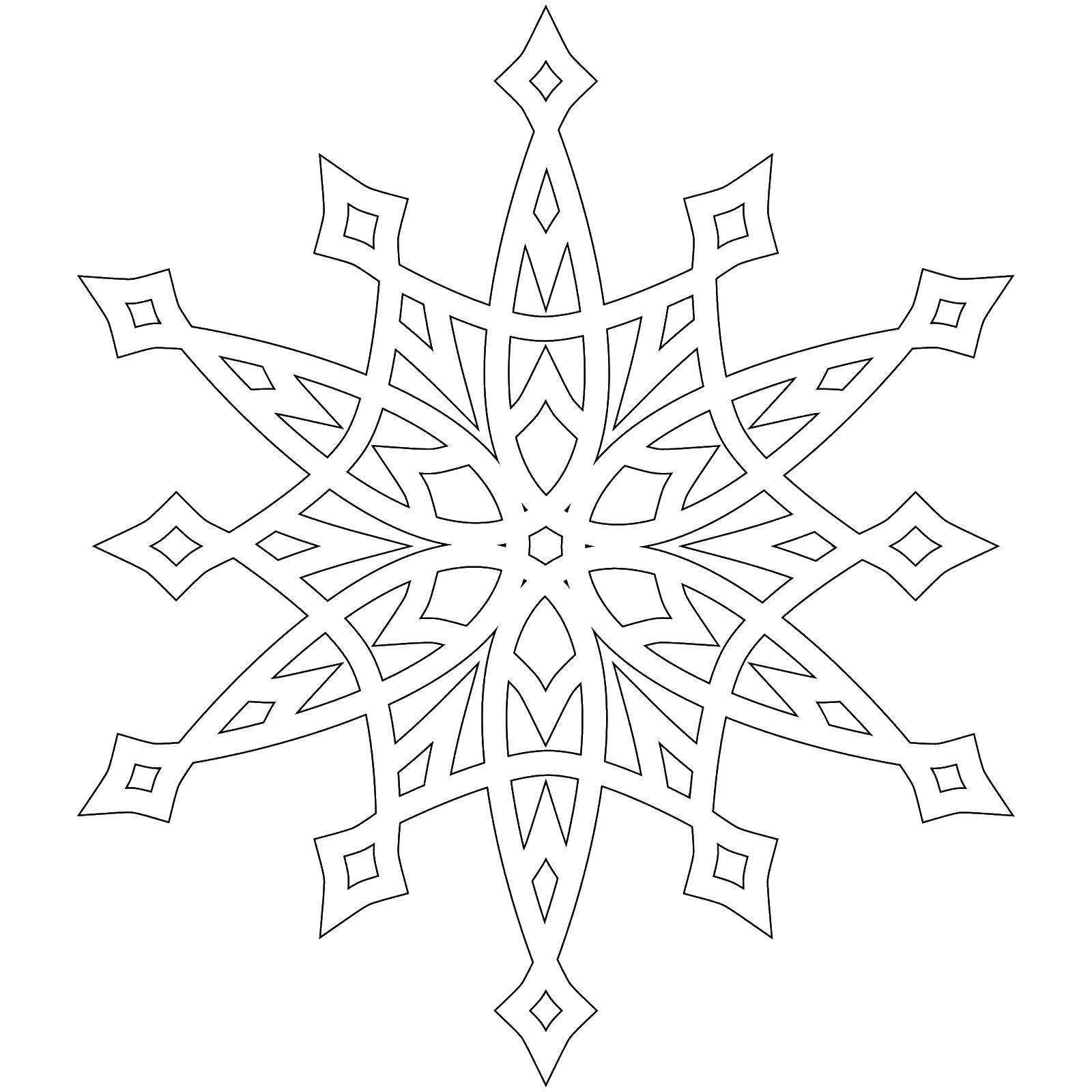 Раскраска Остроконечная снежинка Скачать ,снег, снежинки,.  Распечатать 