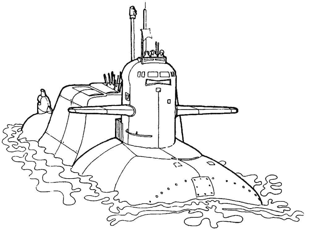 Раскраска Подводный корабль Скачать ,вода, корабль, военное,.  Распечатать 