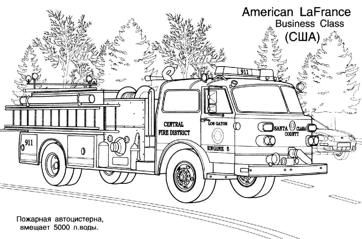 Раскраска Пожарная автоцистерна Скачать ,Транспорт, машина,.  Распечатать 