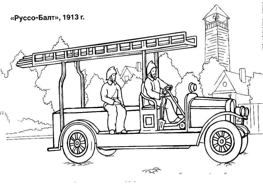 Раскраска Пожарные 1913 года Скачать ,Транспорт, машина,.  Распечатать 