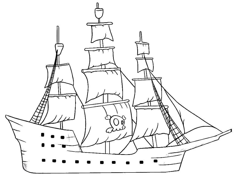 Раскраска Кораблик пиратов Скачать ,Пират, остров, сокровища, корабль,.  Распечатать 