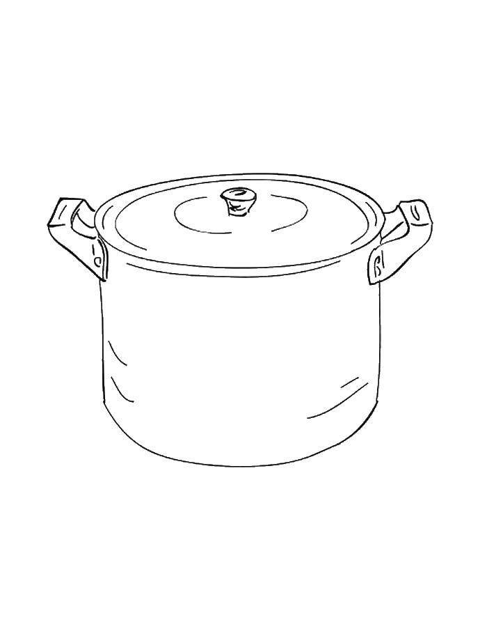 Раскраска Кастрюля Скачать ,посуда, кастрюля, крышка,.  Распечатать 