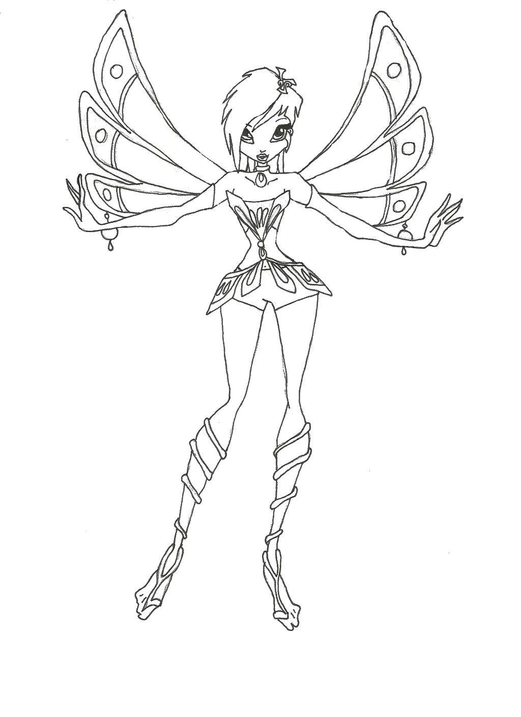 Название: Раскраска Текна из мультфильма winx с красивыми крылышками. Категория: Винкс. Теги: Персонаж из мультфильма, Winx.
