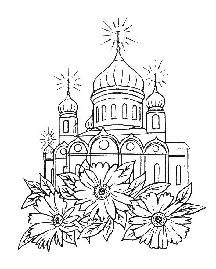 Раскраска Церковь в цветах Скачать ,Пасха, праздник,.  Распечатать 