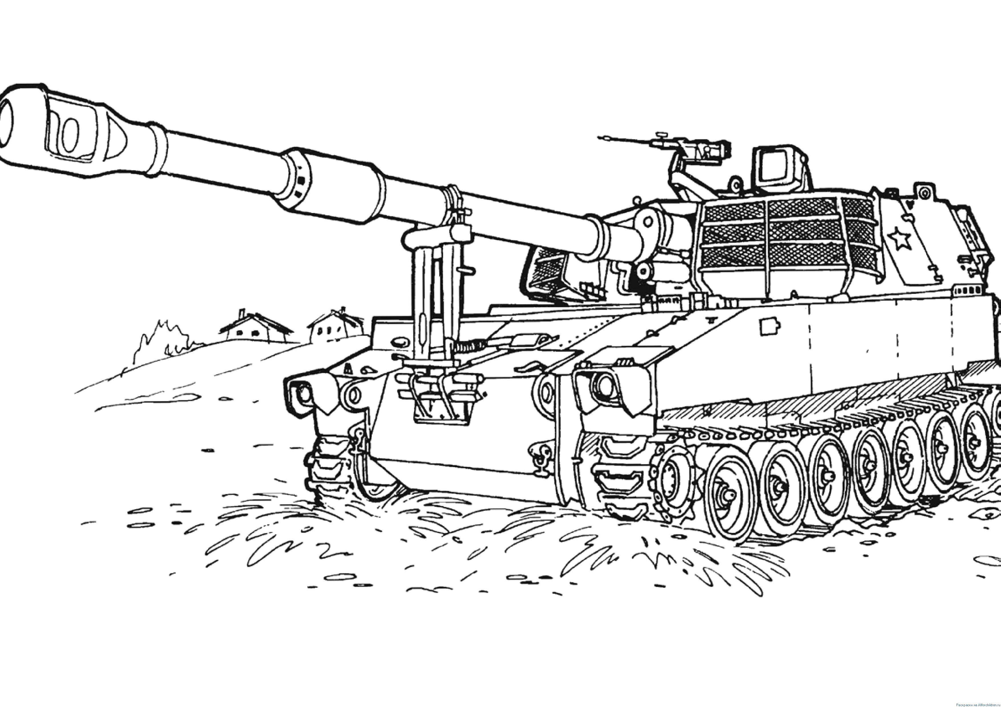 Раскраска Боевой танк Скачать ,Военное, машины, танк, оружие,.  Распечатать 