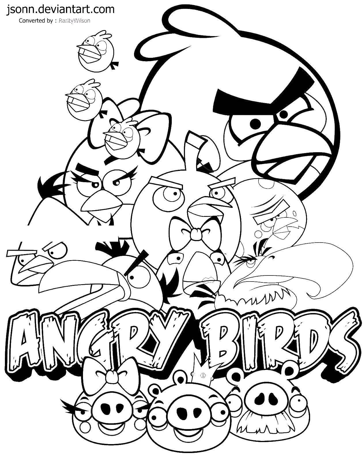 Раскраска Angry birds птицы Скачать ,angry birds, свинья, птица,.  Распечатать 