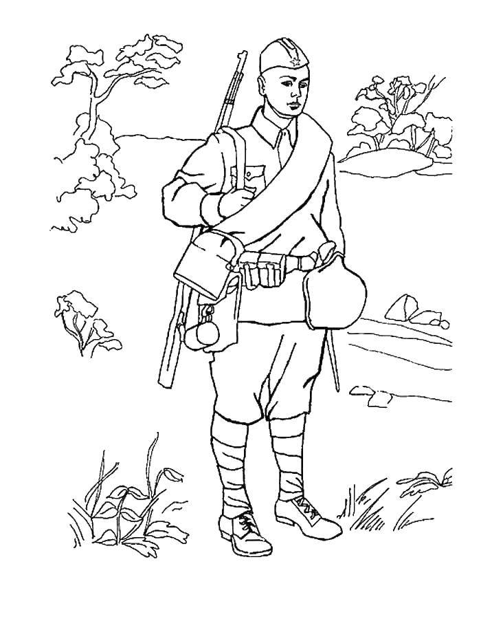 Раскраска Солдат в экипировке Скачать ,солдат, война, экипировка,.  Распечатать 