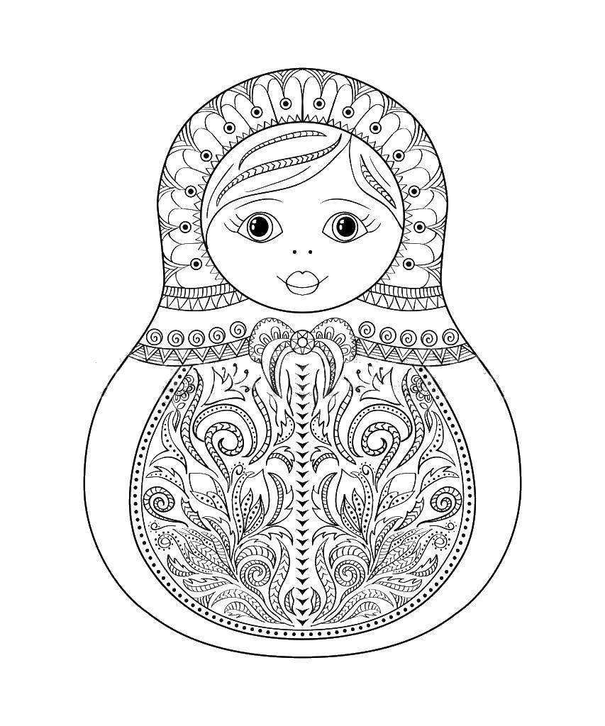 Название: Раскраска Матрешка с узором. Категория: игрушка. Теги: игрушка, матрешка.