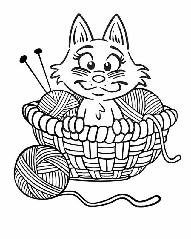 Название: Раскраска Кошка в клубочках. Категория: Животные. Теги: Животные, котёнок.