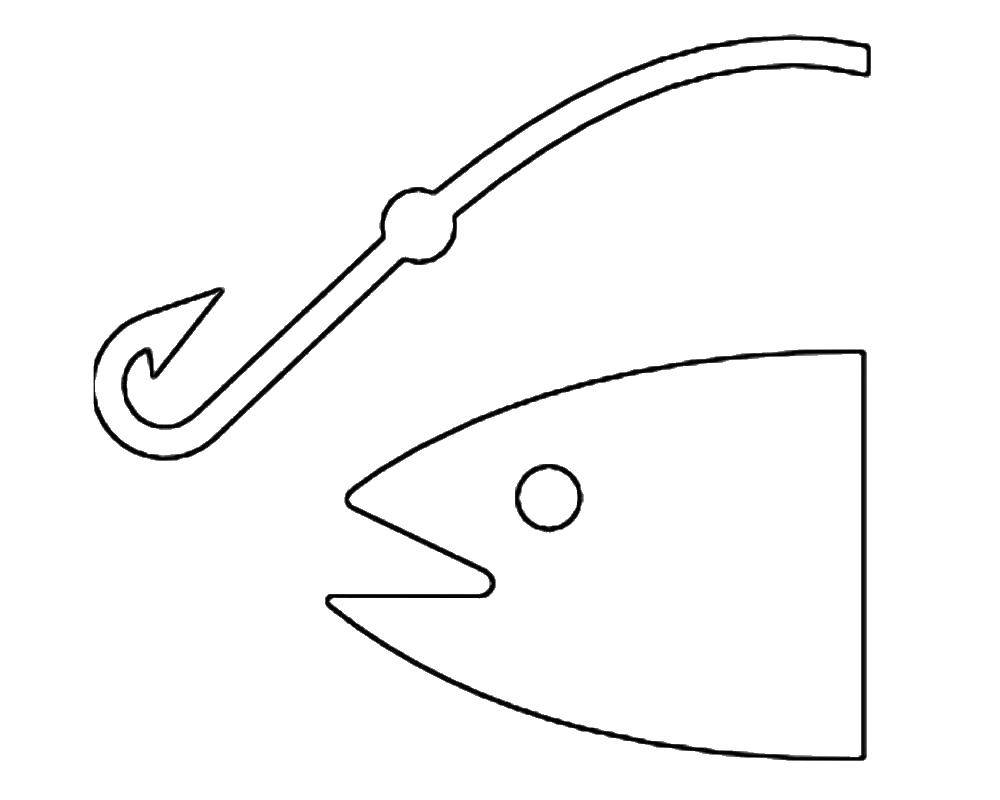 Раскраска Голова рыбы и крючок Скачать ,голова, рыба, крючок,.  Распечатать 