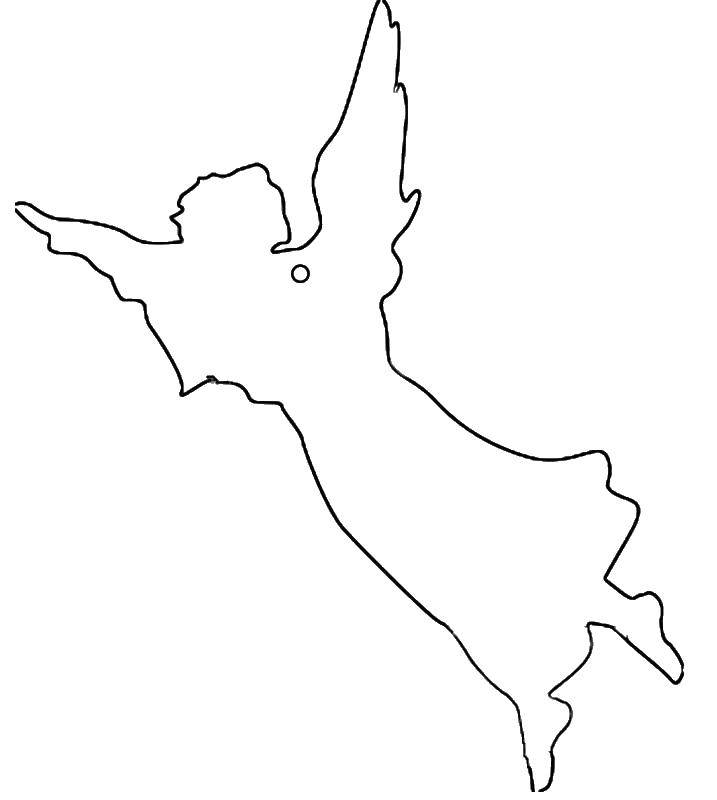Раскраска Контур ангела с крыльями Скачать ,ангел, крылья,.  Распечатать 