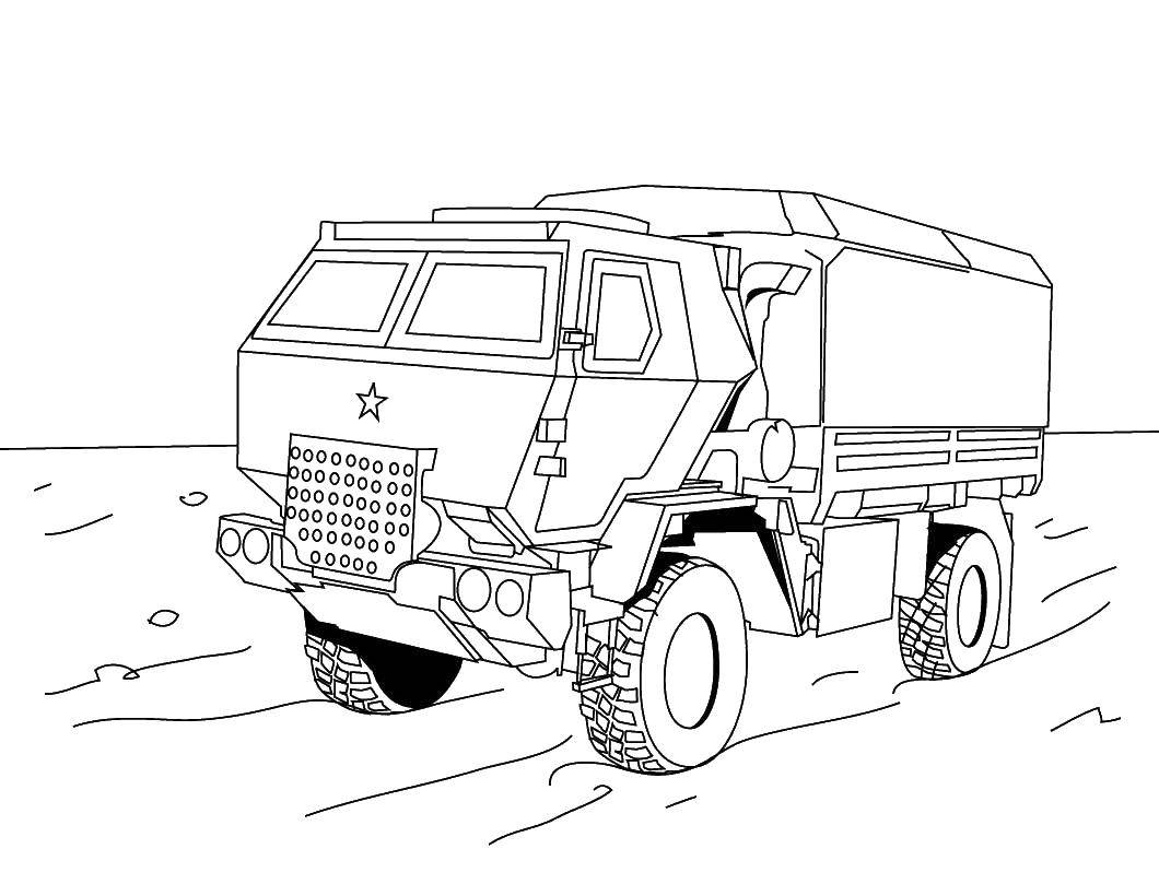Название: Раскраска Камаз военный. Категория: машины. Теги: грузовая, машина, военное.
