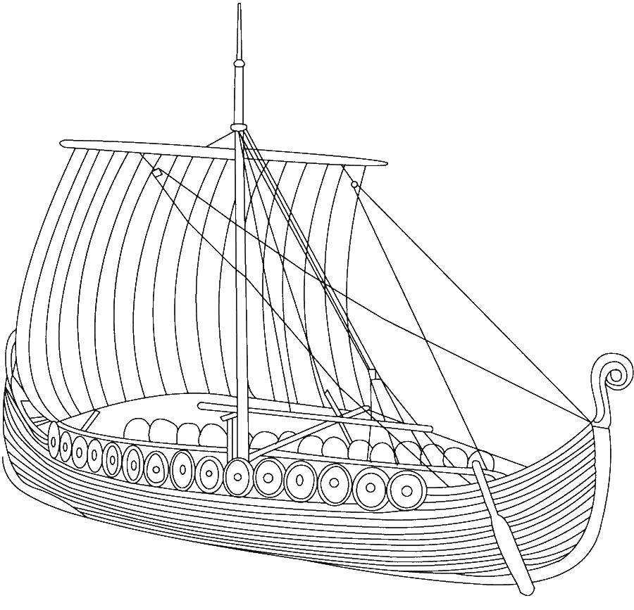 Раскраска Древний корабль Скачать ,корабль, море,.  Распечатать 