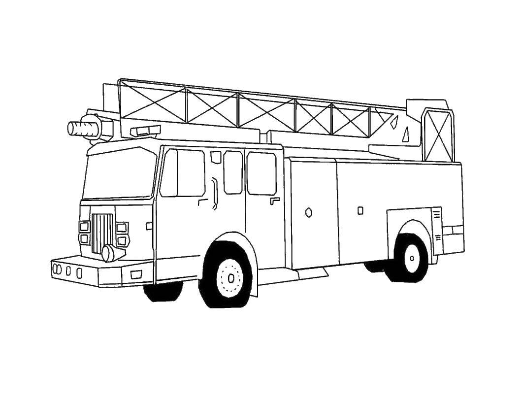Раскраска Пожарная машина Скачать ,огонь, пожарная машина, пожарные,.  Распечатать 